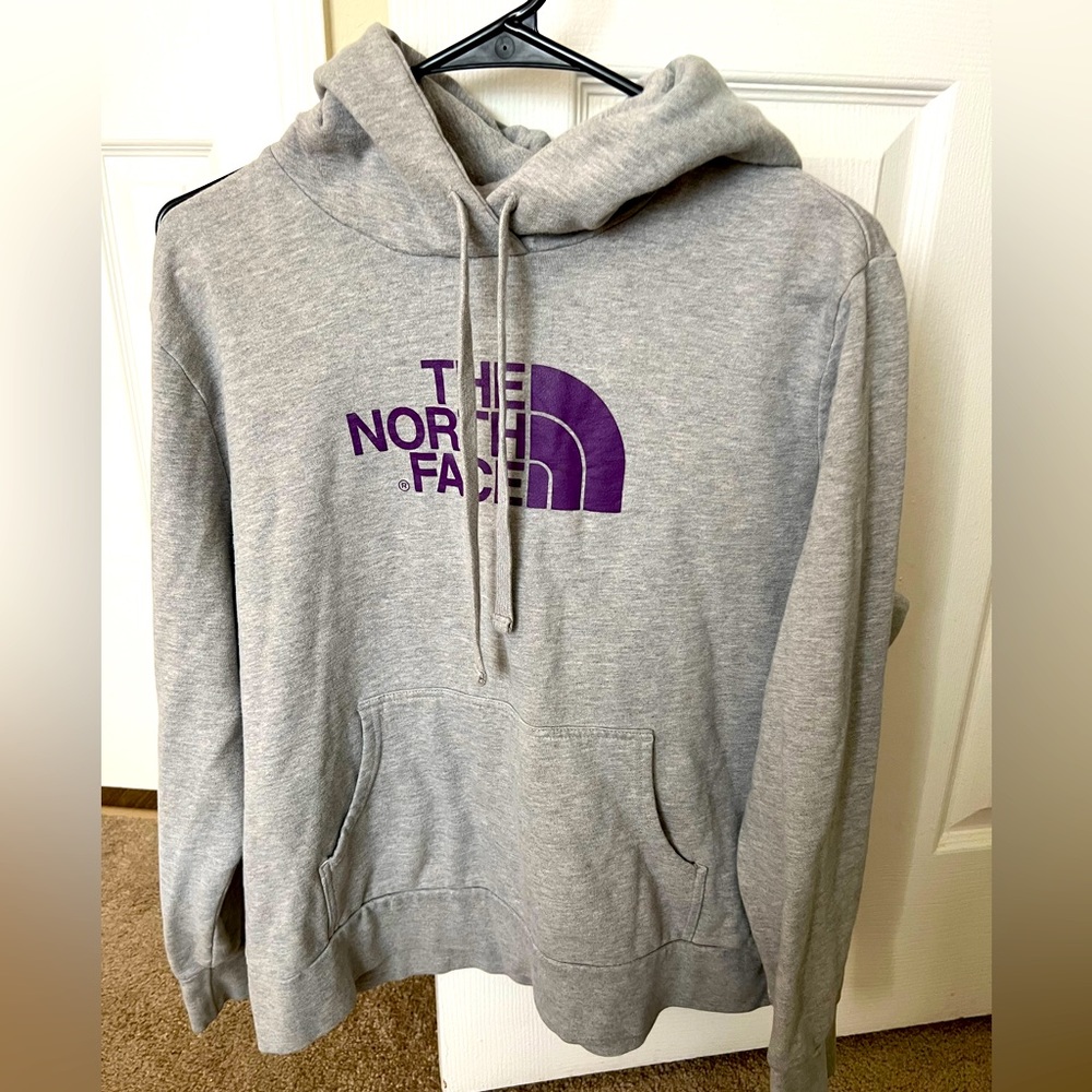The North Face Hoodie With Purple Lettering. Great Condition.